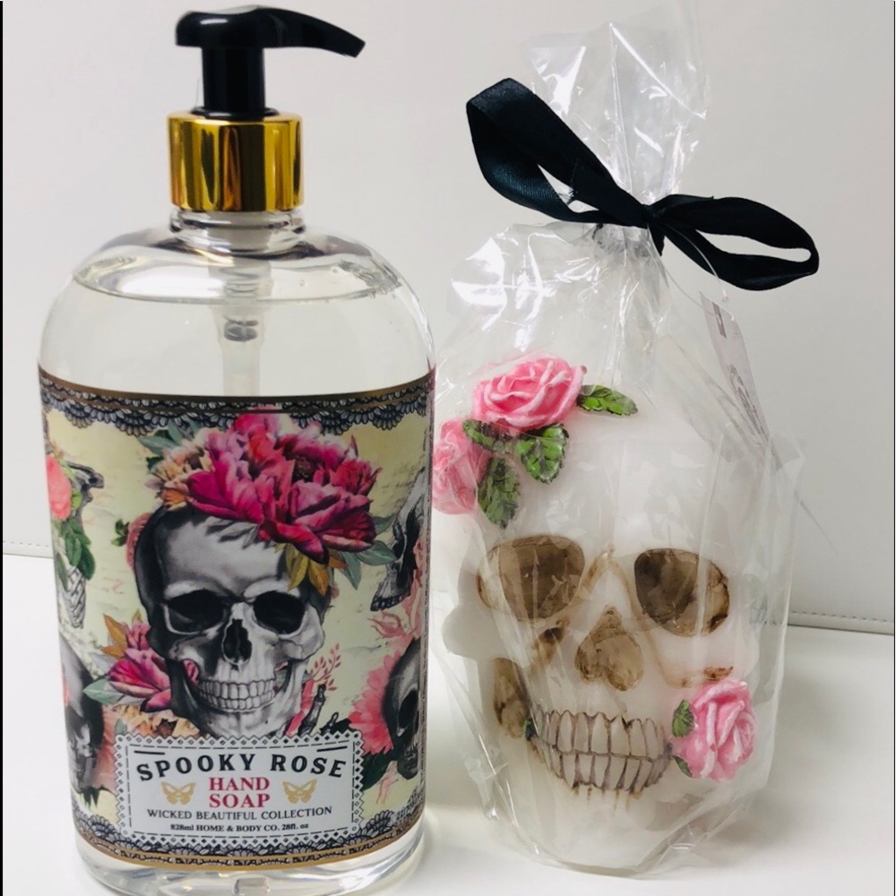 💜HP💜🎃Halloween Home & Body Co. Spooky Rose Hand Soap and Scull Candle